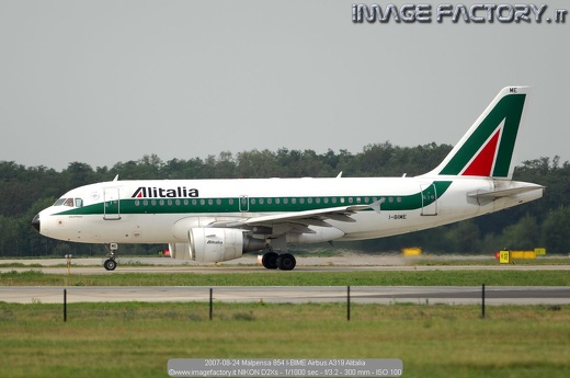 2007-08-24 Malpensa 854 I-BIME Airbus A319 Alitalia
